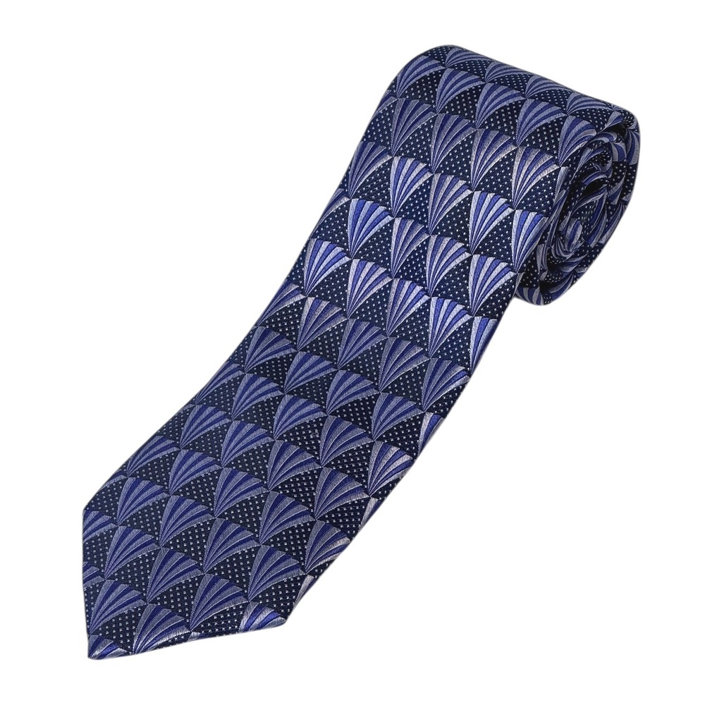 Ted Baker London‎ Mens Blue Geometric Fan Pattern 100% Silk Neck Tie 3.5"x60"